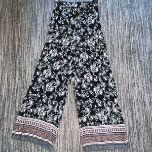 Timing Women’s Size Large Floral Graphic Paisley Pants Black Multicolor Wide Leg